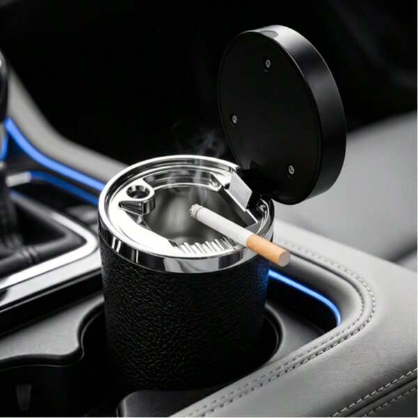 Posacenere da tavolo da pranzo e auto multifunzione in pelle con rivestimento interno in acciaio inossidabile, facile da pulire, rimovibile, sigillato, con coperchio, portatile, supporto per posacenere da auto, accessorio per interni