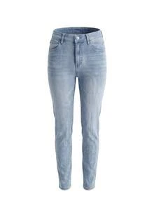 Y2K High-Waisted Skinny Light Blue Cropped Length Jeans, Stretchy Slim Fit Jeggings Fall - Light Wash - View 10