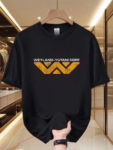 Camiseta de Cuello Redondo con Estampado Gráfico para Hombre de Weyland-Yutani Corp - Presenta un Diseño Industrial Futurista, Hecha para Comodidad y Durabilidad, Confeccionada en 100% Poliéster, Muestra un Impresionante L - Negro - Ver 1