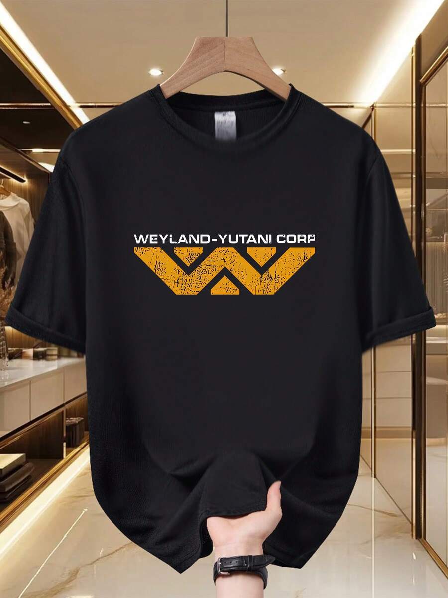 Camiseta de Cuello Redondo con Estampado Gráfico para Hombre de Weyland-Yutani Corp - Presenta un Diseño Industrial Futurista, Hecha para Comodidad y Durabilidad, Confeccionada en 100% Poliéster, Muestra un Impresionante L - Negro - Ver 1