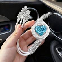 Cable de carga retráctil para coche con rhinestones 3 en 1, cable de carga USB, carga rápida, cable de carga rápida 3 en 1 compatible con dashcam, iPad, GPS y otros dispositivos, regalo ideal para fiestas/cumpleaños - Cable de datos de ballet elegante - Ver 40