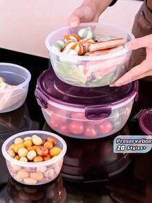 1個紫色與綠色透明密封食品儲存容器，圓形保鮮容器附蓋，最佳保鮮食品容器，塑膠攪拌碗，可堆疊防漏可重複使用廚房儲存容器，適用於微波爐、冰箱和洗碗機，適合儲存歐芹、水果、麵包、雞蛋等 - 彩色 - 查看 4