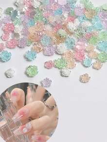 100 piezas de encantos de arte de uñas de resina con forma de rosa 3D y camelia perlada de 8mm+6mm, con parte posterior plana, fáciles de aplicar, adecuados para bodas, vacaciones, Día de la Juventud, diseño de uñas, fabricación de joyas, uñas tipo ataúd, uñas almendradas francesas, uñas largas/cortas, uñas ovaladas, uñas cuadradas, diseño de artesanía de joyería, diseño de gorro de graduación, funda de teléfono DIY, accesorios para uñas, gemas para uñas - Multicolor - Ver 2