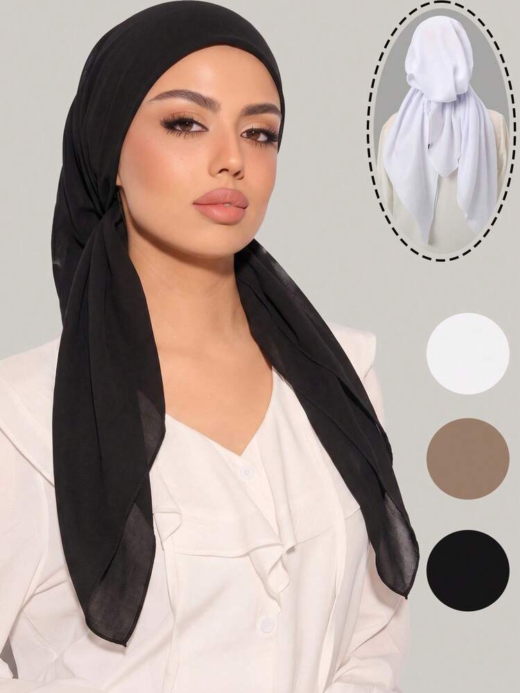 1 pieza Bufanda cuadrada de unicolor para mujer, Pañuelo de cabeza de unicolor de moda, Pañuelo para el cuello - color sólido - Añade 15