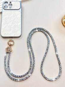 Sparkling Full Rhinestone Gold Flower Phone Lanyard Fashion Long Crystal Phone Chain Women's Crossbody Wrist Handbag Charm - Multicolor - View 10