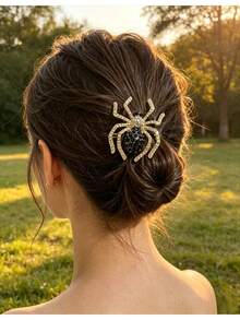 3/2/1pc Rhinestone Spider Elastic Hair Ties, Halloween Alloy Ponytail Holders For Women - Multicolor - View 2