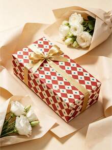 1 Roll Of Vintage Red Diamond-Patterned Wrapping Paper, 300 X 43 Cm, With Red Star Accents-For Birthdays, Christmas, Weddings, And Gift Wrapping-Atmospheric Decorative Wrapping Paper - Packaging Paper - View 1