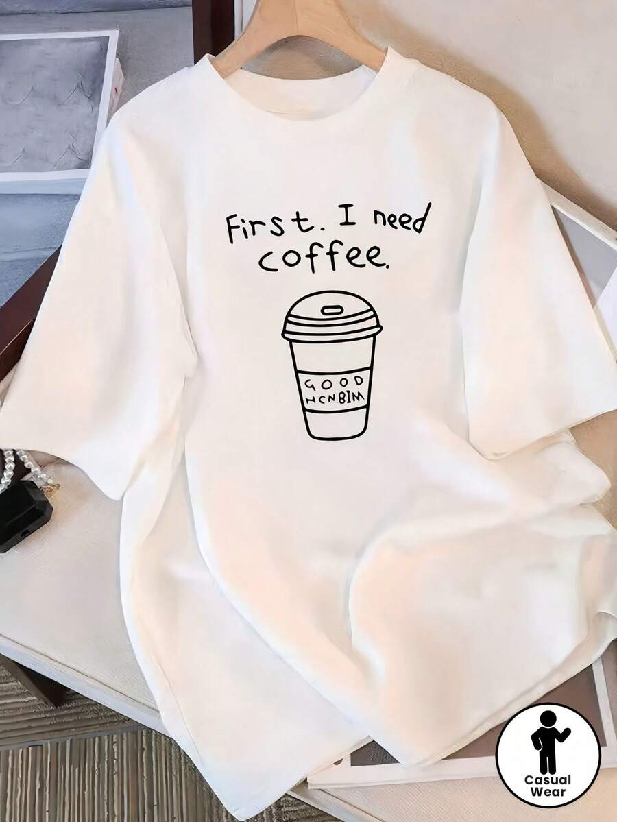 200g Pure Cotton T-Shirt, Summer 2025, Women's, New, Short Sleeve, Pure Cotton, Girl's Print, Short Sleeve, Round Neck, Couple's Wear, Round Neck, Women's Top - White - View 1