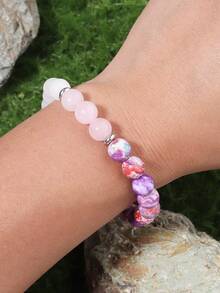 YAUKIA 8mm Rose Quartz Love Beaded Bracelet , Romotes Love , Commitment And Compassion , Yoga Meditation Jewelry , Suitable For Seaside Travel , Beach - Multicolor - View 6