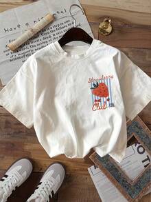 Double-Sided T-Shirt With Strawberry And Ladybug Patterns, Pure Cotton, Casual For Summer. - White - View 2