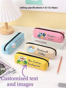 Customized Text And Image Oxford Cloth Pencil Case, Large Capacity Solid Color Pencil Box, Personalized Stationery Organizer, Portable Pencil Pouch - Multicolor - View 4