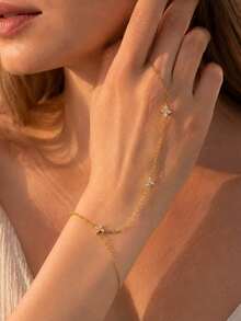 1-2pcs European & American Style Women's Luxury Sparkling Flower Finger Bracelet, Suitable For Nightclub, Party, Gathering, Gift For Girlfriend, Best Friend, Souvenir, Anniversary - Gold - View 3