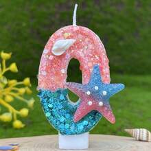 Bougie d'anniversaire numérique créative, décoration de gâteau de fête, bougie pour premier anniversaire, faite main DIY, étoile de mer océan - Étoiles de mer roses et bleues - Voir 17