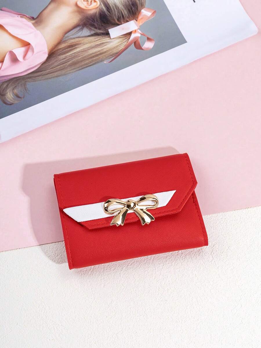1pc Girls Colorful Printed Short Wallet, Coin Purse, Card Holder, Suitable For Daily Use, Party, Mother's Day Gift Choice - Red - View 1