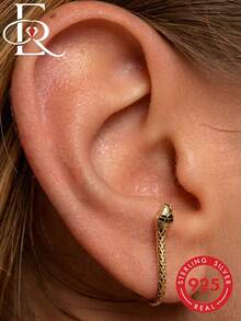 EleRunis 1 par de pendientes de plata de ley 925 con diseño de serpiente, labret de respaldo plano para piercing de cartílago, concha, trago y hélix, joyería fina estilo punk para uso diario y fiestas - Dorado - Ver 1