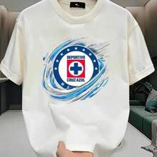 Cruz Azul Men's Sports T-Shirt, Casual Sporty Style, Crew Neck, And Digital Print. Ideal For Fans, Everyday Wear, And Sports Activities, It Embodies Fan Pride. - 白色 - 查看 1