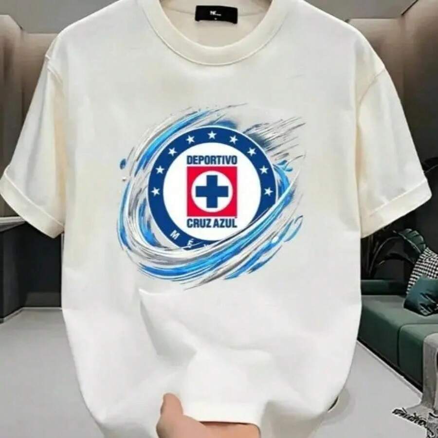 Cruz Azul Men's Sports T-Shirt, Casual Sporty Style, Crew Neck, And Digital Print. Ideal For Fans, Everyday Wear, And Sports Activities, It Embodies Fan Pride. - 白色 - 查看 1