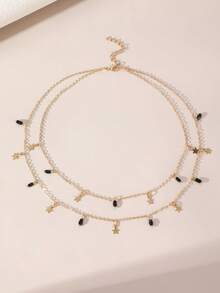 NAIZHU 1pc Versatile Daily Fashion Double Layered Star Tassel Necklace - Multicolor - View 6