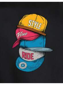 Camiseta de hombre con estampado de sombreros a la moda, estilo urbano, adecuada para uso casual diario, corte holgado con hombros caídos, cuello redondo y manga corta. - Blanco - Ver 4