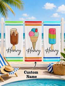 1pc Personalized Children's Beach Towel With Customizable Name, Perfect Summer Birthday Gift, Suitable For Various Summer Occasions. Beach Towel And Accessories, Ideal For Beach, Swimming Pool, Travel, Camping, Yoga And More. - Multicolor - View 1