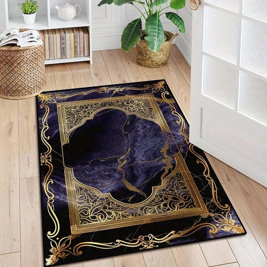Elegant Golden Design Kitchen Carpet, Area Rug For Living Room, Bedroom, Soft Carpet, Indoor Carpet, Office Entrance, Interior Decoration, Game Room, Hotel, Cafe, Store Carpet - 1PC - 查看 1
