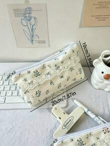 Customized Lace Pencil Case, Personalized Name Floral Stationery Storage Bag, Makeup Bag. Essential Student Stationery, Perfect For Back To School, Teacher's Day Gift, Customized Name. 1pc - Multicolor - View 5