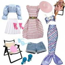 Set di abbigliamento per bambola 1/6 da 11,5 pollici, adatto per bambola da 30 cm, set di abbigliamento dolce per bambola con vestito, pantaloni, cappello, borsa, scarpe e accessori per bambola, gioielli - Multicolore - Visualizzare 8