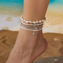 Women's Starfish Shell Anklets, Bohemian Ankle Bracelet, Rice Bead Leg Bracelet, Handmade Foot Chain, Bohemian Jewelry, Sandals, Gift - AK25Y0056 - 查看 1