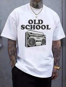 T Shirt Print ,Gráfico-Algodón Tees Size Plus, Cartoon Round Neck Short Sleeve, Old School Boom Box Retro 80S Rap playeras de hombre - Blanco - Ver 1