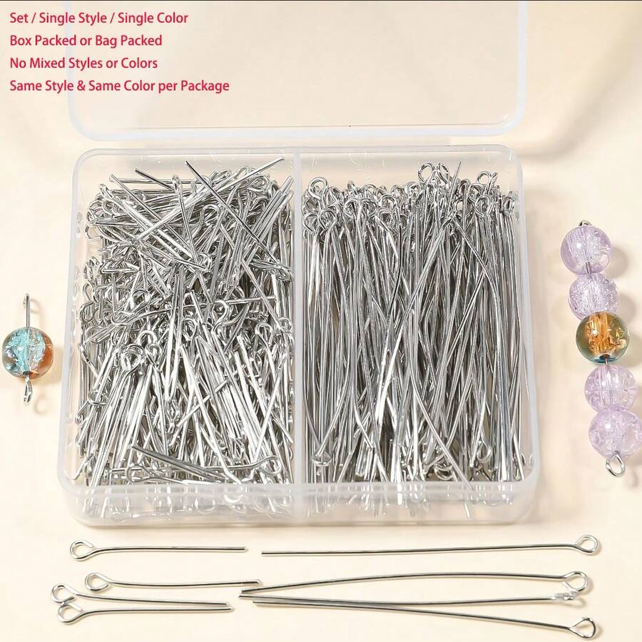 100/300pcs 9-Pin Boxed Decorative Accessories, 25mm-50mm Flexible 9-Pin, Suitable For DIY Bracelets, Necklaces, Earrings, Handmade Crafts And Pendant Beading Supplies, Size Can Be Selected Individually - Nine-digit Needle (white K) - View 1