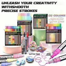 22 Colores Marcadores Acrílicos, Juego de Marcadores Coloridos, Secado Rápido, Resistente a la Decoloración, Perfecto para Pintura, Ilustración, Artesanía - Multicolor - Ver 1