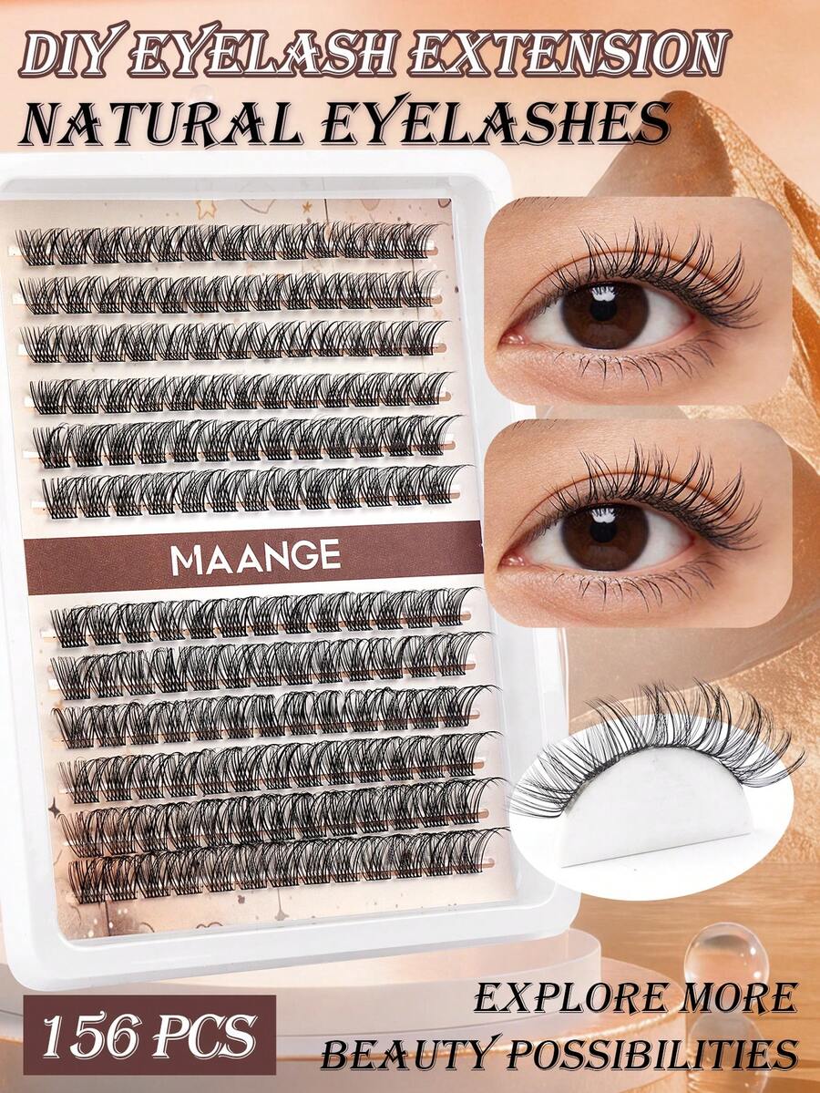 MAANGE 156簇蓬鬆自然假睫毛,混長度動漫風細睫毛簇,豐盈單根睫毛接睫毛,適合居家使用,打造蓬鬆自然妝容,DIY居家美容,大容量單根睫毛冊,適合初學者、新手及化妝師,適合女性旅行、派對、工作場合 - D - 查看 1