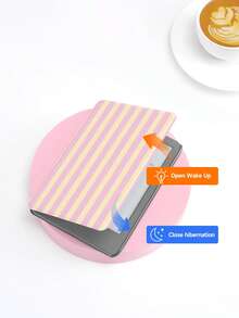 極簡時尚清新粉黃條紋印花保護殼，適用於 Kindle NK 11/Ko-Bo/Kindle Youth Edition/Kindle Paperwhite 5, Kindle 2024 保護套/平板三折支架保護殼，具備自動喚醒/睡眠功能，輕巧便捷，完美貼合保護您的閱讀設備，適合兒童禮物/家庭禮物 - 彩色 - 查看 5