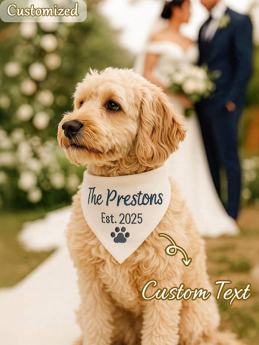 Personalized Custom Pet Bandana, Personalized Embroidered Dog Triangle Scarf, Pet Logo Printed Solid Color Pet Triangle Bandana With Logo, Suitable For Small, Medium And Large Dogs