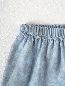Tween Boy Casual Minimalist Collared Cardigan Shirt And Shorts 2 Pieces Set, Suitable For Summer - Dusty Blue - View 10