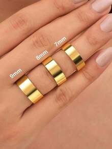 1件極簡風 2/3/4/6mm 中空純素戒指，精緻女款飾品禮物 - 金色 - 查看 3