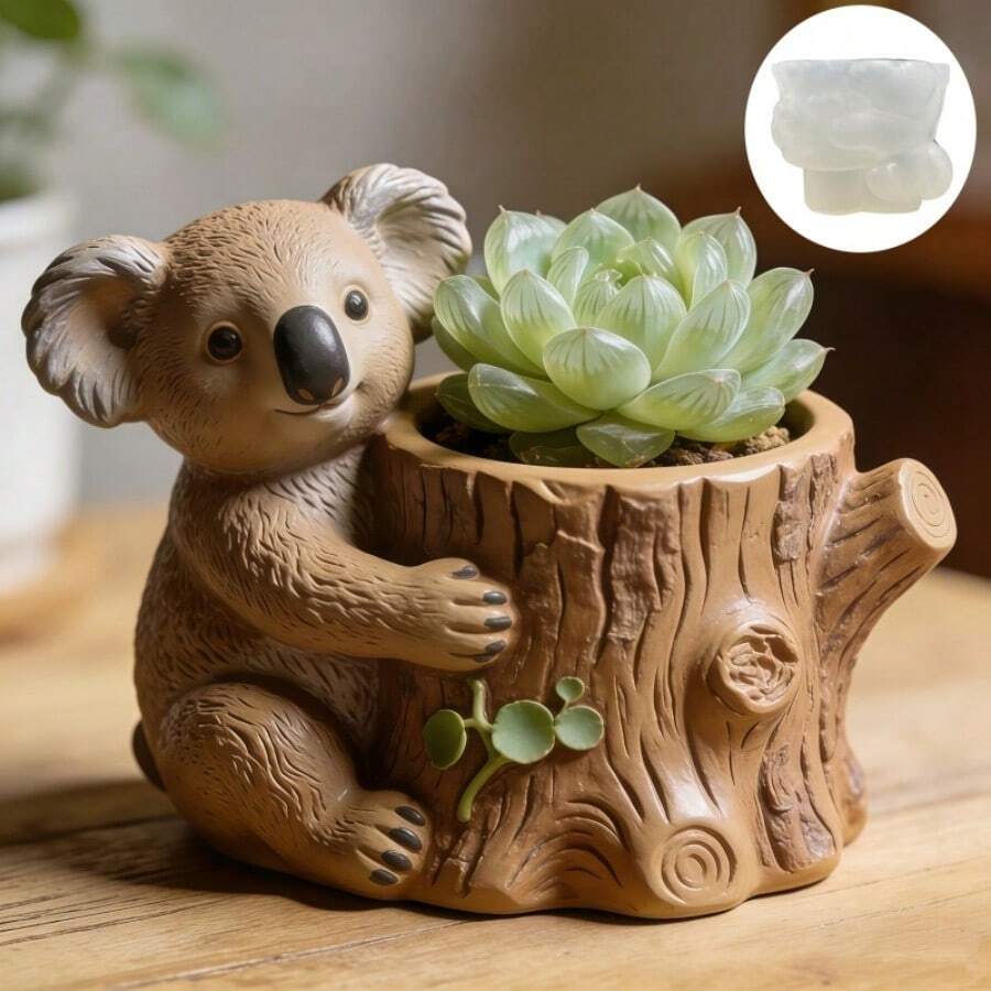 SUPWANPENG 1pc Resin Silicone Mold Sitting Koala Hugging Tree Stump Shaped Flower Pot DIY Handmade Casting Mold, Can Make Flower Pot, Pen Holder, Key Storage Box, Compatible With Resin, Plaster, Clay, Cement, Concrete, Desktop Succulent Green Plant Decoration Ornament Mold, Perfect For Home Decor, Valentine's Day, Mother's Day, Father's Day, Christmas Gift Handmade Mold - No. BD0347 Mold - View 1