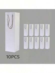 20pcs/Pack Paper Bags, Wine Gift Bags, Party Supplies Paper Bags, Thickened Cardboard Bottom, With Rope Handles, Single Bottle Wine Gift Bags, Size: 34.7cm*9.5cm*9cm, Christmas - White - View 6