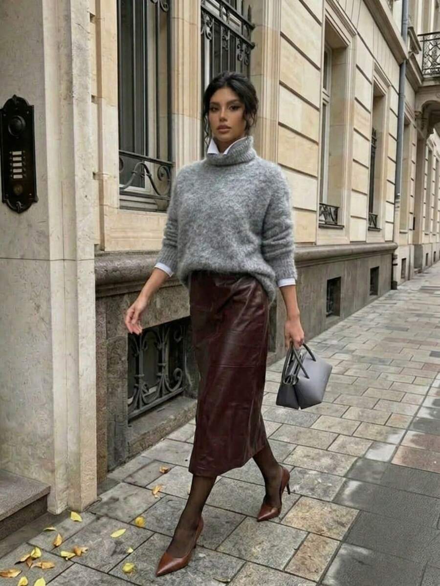 Women's Luxury Wool Blend Knit Sweater, Soft & Warm High Neck Loose Fit, Suitable For Commuting, Inner Layer Or Outerwear In Autumn/Winter