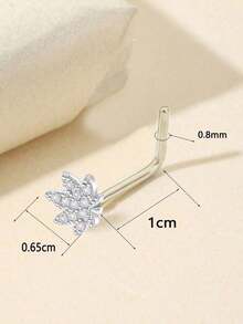 1件亮面不鏽鋼金/銀色楓葉 20G (0.8mm) 鑲鋯石鼻釘，女款日常穿戴派對約會風 - 銀色 - 查看 3