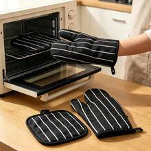 Vertical Striped Oven Mitts & Heat Resistant Pads Set, Quilted Diamond Pattern, Washable, Suitable For Kitchen Cooking & Baking, Microwave Oven Mitts & Heat Resistant Pads 2pcs/4pcs - View 7