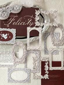 10 piezas/paquete Pegatinas de borde floral de punto, calcomanías estéticas creativas vintage, materiales de manualidades de collage de decoración DIY, regalo festivo, suministros de papelería escolar personalizados para álbum de recortes - W.P. - Ver 2