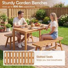 3 Pieces Acacia Wood Patio Dining Set Outdoor Rectangular Table And Benches With Slatted Seats-XY418686 - FXC7F3B9Z7B8R0 - View 8