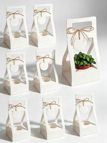 10pcs Succulent Plant Packaging Bags With Thank You Cards, Mini White Kraft Paper Gift Boxes, Wedding, Baby Shower, Succulent Party Favors Plant Holders, Suitable For 2.17 Inch Flower Pots - View 3