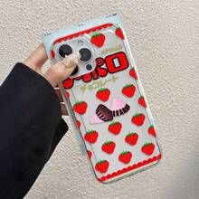 Funda para Teléfono - 1 Funda Transparente de TPU con Cojín de Aire, Diseño Minimalista de Alta Gama con Patrón de Chocolate y Fresas, Anti-Caídas, Compatible con iPhone 11/12/13/14/15/16E/17 Pro Max/Plus/Air - Colores mixtos - Ver 5