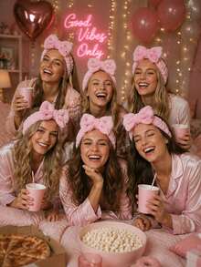 12pcs Pink Spa Pajama Party Supplies - Sleep Mask And Bow Headband, Suitable For Pajama Party Gifts, Hair Accessory Set - Pink - View 5