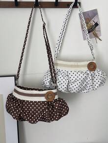 1個女款素色刺繡柔軟面料印花圓點百褶拉鍊開合單肩斜背包,適合購物與旅行 - 彩色 - 查看 6