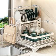 1 pieza Escurridor de platos, Escurridor de platos ahorrador de espacio, Escurridor de platos para encimera de cocina, Escurridor de platos de acero inoxidable con soporte para utensilios, Adecuado para cuencos, platos, cuchillos, cucharas y tenedores - Negro - Ver 2