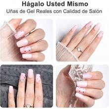 Pegatinas de Uas, 14Pzs Tiras de Uas de gel Semicuradas de Color con Luz/ Uas Pegatinas de Gel para Arte con Lima de Uas, Almohadilla de Preparacin y Palo de Madera - Floral rosa - Floral rosa - Ver 3