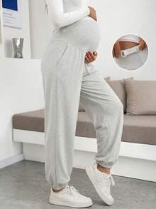Maternity Knit Fabric Joggers With Pockets, High Elasticity Loose Long Sweatpants, Suitable For Autumn Wear - Grey - View 5